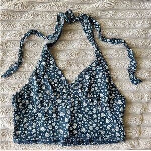 American Eagle Outfitters Blue Floral Halter Top